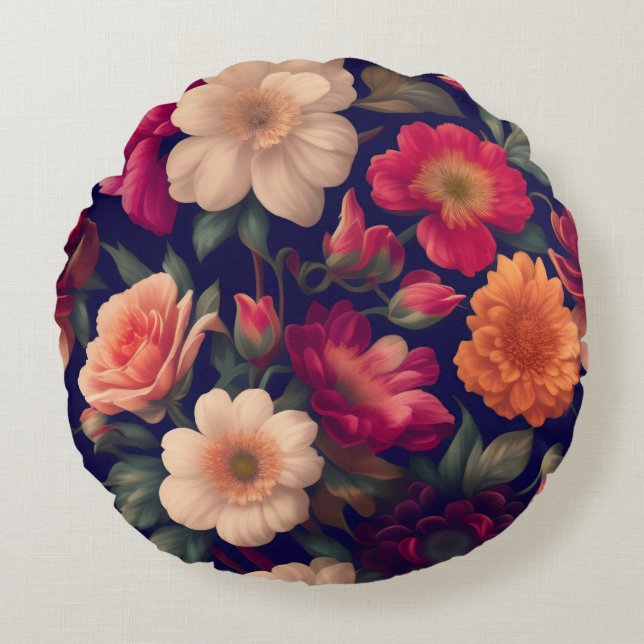 En tapet med blomster mönster  rund kudde (Framsidan)