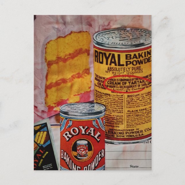 En tårta och bakpulvercollage vykort (Framsida)