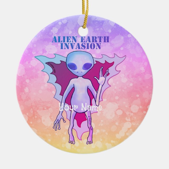 En TBA Alien One Earth Invasion  Julgransprydnad Keramik (Framsidan)