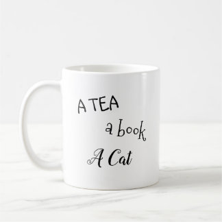 "En tea, en bok, mugg för en katt"