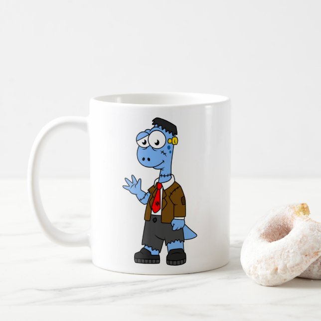 En Tecknad Brontosaur begravde sig som Frankenstei Kaffemugg (Med munk)