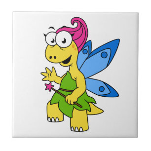 En Tecknad Fairysaur Dinosaur. Kakelplatta