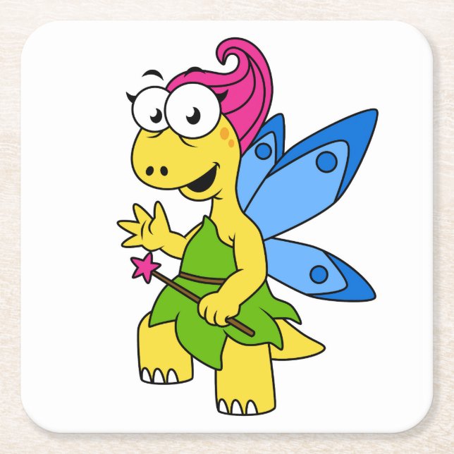 En Tecknad Fairysaur Dinosaur. Underlägg Papper Kvadrat (Framsidan)