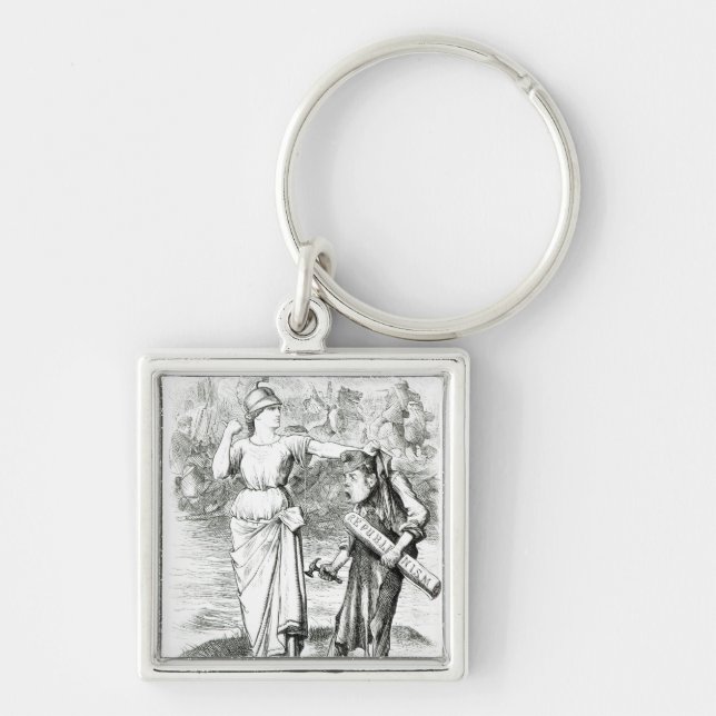 En tecknad för fransk Lesson', från "Punch Fyrkantig Silverfärgad Nyckelring (Framsidan)