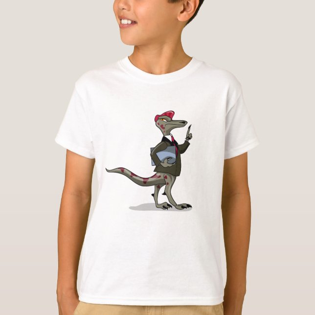 En Tecknad Iguanodon Clerk. T Shirt (Framsida)