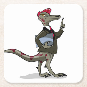 En Tecknad Iguanodon Clerk. Underlägg Papper Kvadrat