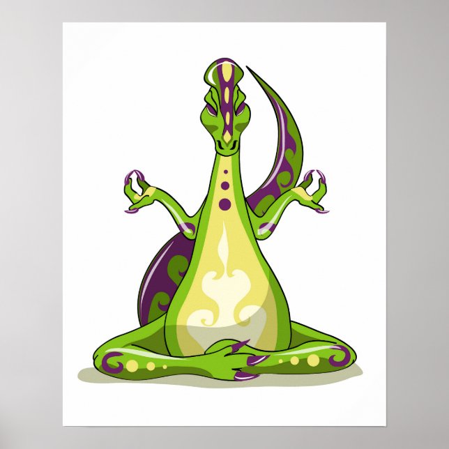 En Tecknad Iguanodon Dinosaur som gör Yoga. Poster (Framsidan)