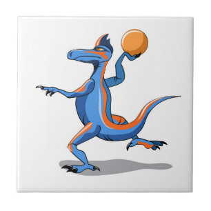 En Tecknad Iguanodon spelar basket. Kakelplatta