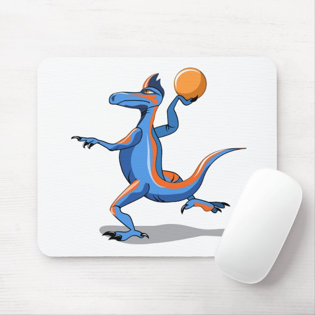En Tecknad Iguanodon spelar basket. Musmatta (Med mus)