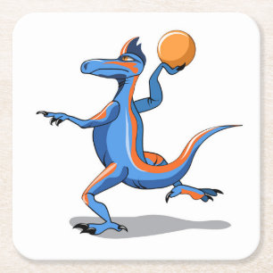 En Tecknad Iguanodon spelar basket. Underlägg Papper Kvadrat