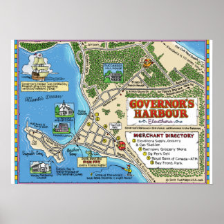 En tecknad karta av guvernörens hamn i Bahamas Poster