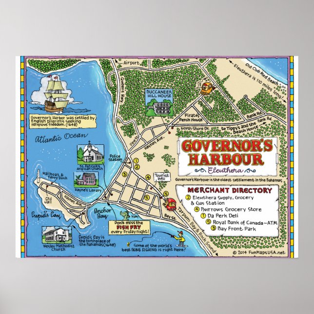 En tecknad karta av guvernörens hamn i Bahamas Poster (Framsidan)