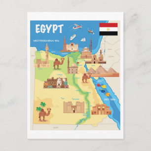 En tecknad karta över Egypten Vykort