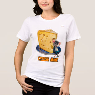 En Tecknad Mouse som lutar mot en ost på en T Shirt