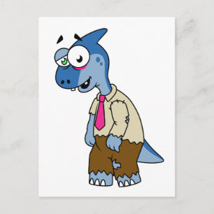 En tecknad Parasaurolophus utklädd till zombie. Vykort