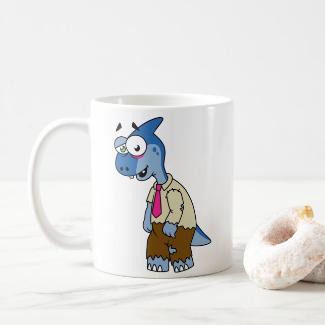 En Tecknad Parasaurolophus var en Zombie. Kaffemugg (Med munk)