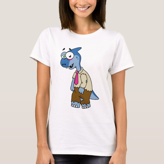 En Tecknad Parasaurolophus var en Zombie. T Shirt (Framsida)