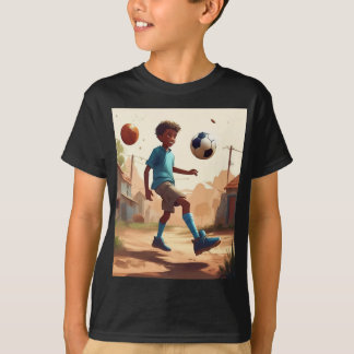 En tecknad pojke som spelar fotbollsdesign T Shirt
