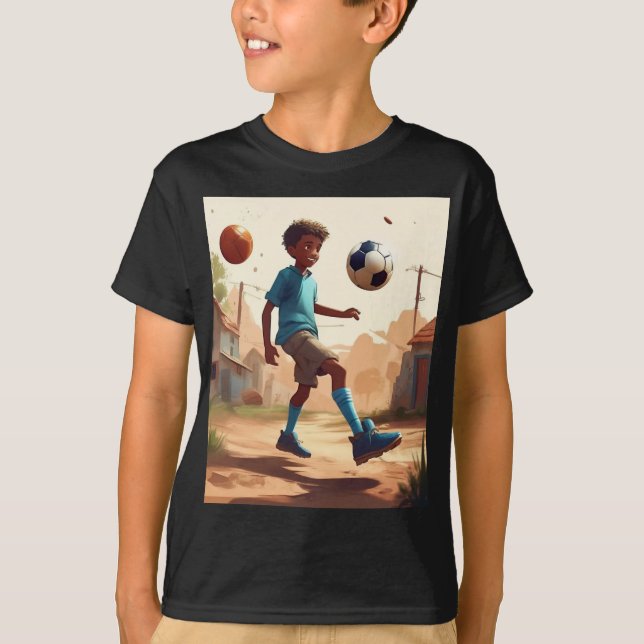 En tecknad pojke som spelar fotbollsdesign T Shirt (Framsida)