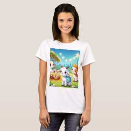 en tecknad som illustrerar en serveringsmiljö med t shirt