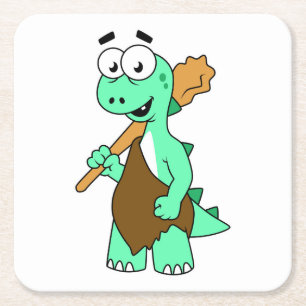 En Tecknad Tyrannosaurus Rex-Grottman. Underlägg Papper Kvadrat