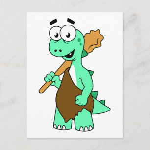 En tecknad Tyrannosaurus Rex grottman. Vykort