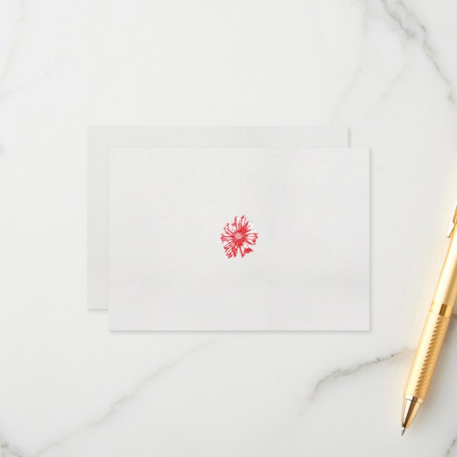 en teckning av en röd blomma på vit bakgrund tilläggskort (Fram/Back In Situ)