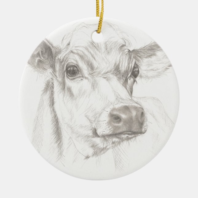 En teckning av en ung ko julgransprydnad keramik (Framsidan)