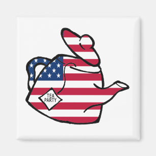 En tekanna i amerikanska flagganfärger magnet