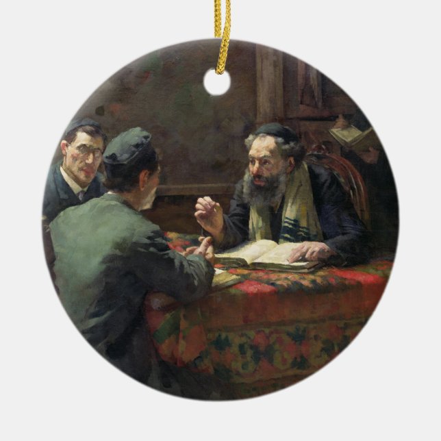 En teologisk debatt, 1888 julgransprydnad keramik (Framsidan)