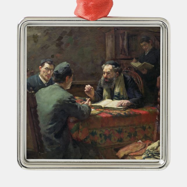 En teologisk debatt, 1888 julgransprydnad metall (Framsidan)