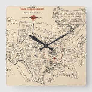 En texans karta av Förenta staterna (av Texas) Fyrkantig Klocka