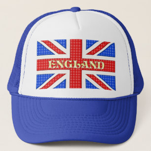 En texturerad Union Jack flagga med England över d Truckerkeps