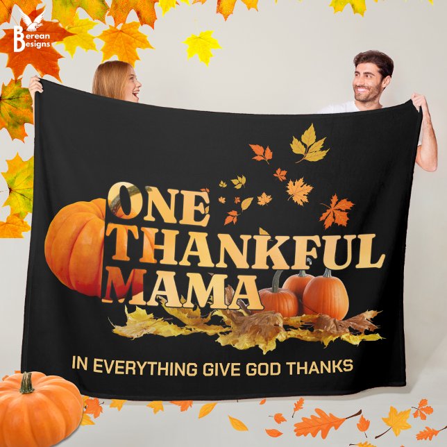 EN THANKFUL MAMMA Snyggt Thanksgiving Fleecefilt (Cozy ONE THANKFUL MAMA Thanksgiving Fall Blanket with CUSTOMIZABLE Christian quote. Great mom gift.)