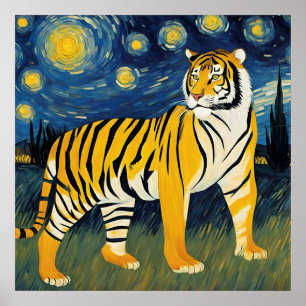 En tiger i Starry Natt Poster