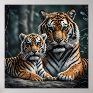 En tiger med hennes Unge Poster