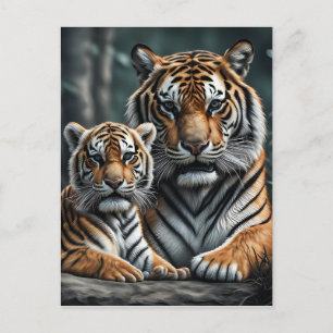 En tiger med hennes Unge Vykort
