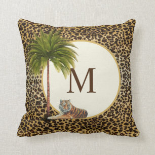 En tiger på en leopard mönster-bakgrund Monogram Kudde