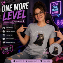 En till nivå Katt Gamer T-Shirt | Söt spelande kat