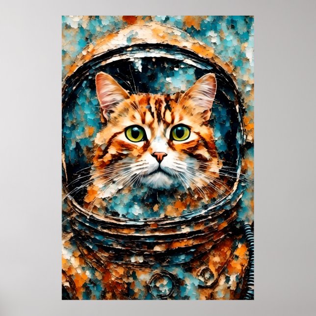 en tilltalande kattastronaut poster (Framsidan)
