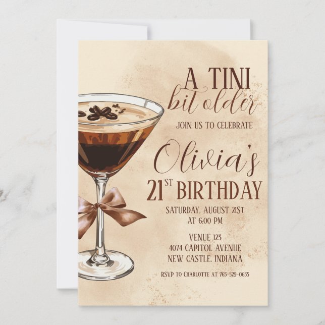En Tini Bit äldre Espresso Martini födelsedagsfest Inbjudningar (Framsida)
