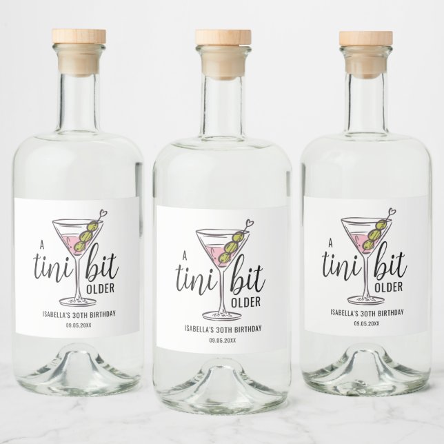 En Tini Bit äldre Pink Martini Cocktail Födelsedag Spritflaskor Etikett (Flaskor)