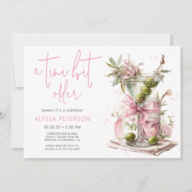 En Tini Bit Äldre Rosa Skript Överraskningsfödelse Inbjudningar (Framsida)