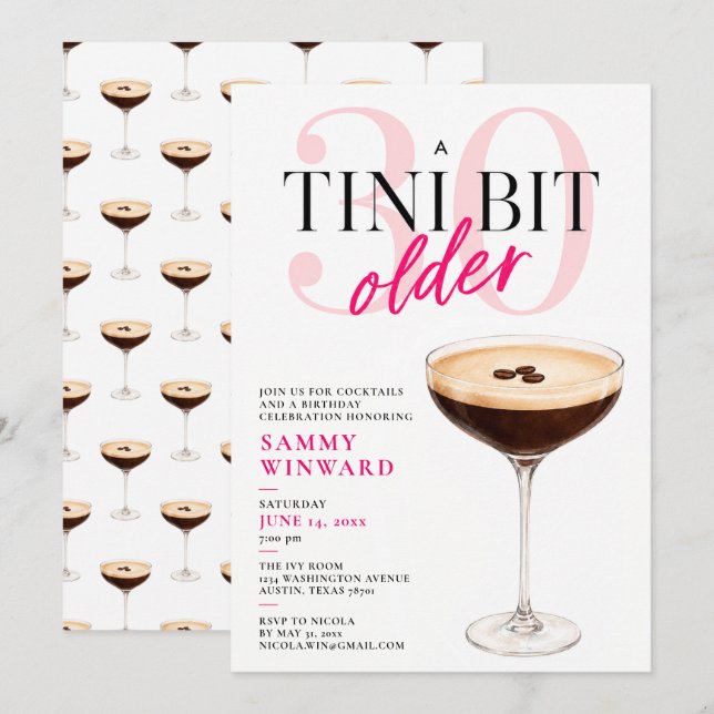 En Tini Bit Older 30-års Cocktail Inbjudningar (Fram/baksida)
