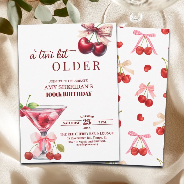 En Tini Bit Older Cherry Martini 100-årsdag Inbjudningar (Skapare uppladdad)