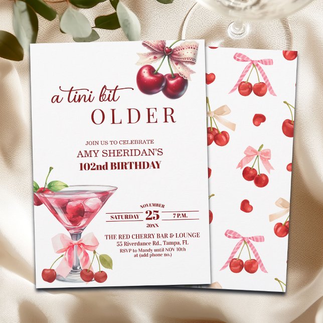 En Tini Bit Older Cherry Martini 102-årsdag Inbjudningar (Skapare uppladdad)