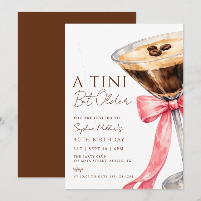 En Tini Bit Older Espresso Martini Födelsedagsfest Inbjudningar (Fram/baksida)