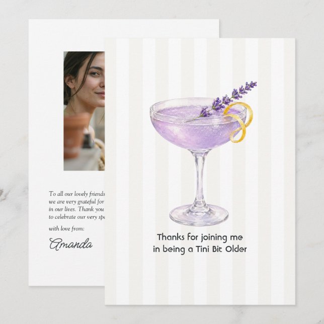 En Tini Bit Older Lavendel Martini Födelsedag Tack Kort (Fram/baksida)