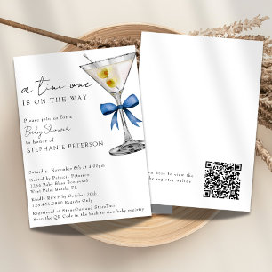 En Tini Enkel QR-kod Blå Martini Baby Shower Inbjudningar