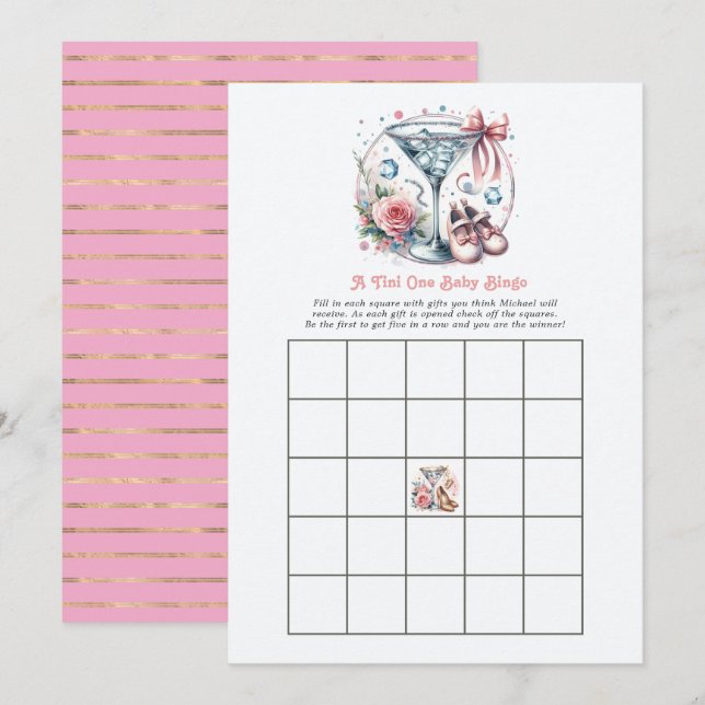 En Tini One Baby Shower Bingo-spel Inbjudningar (Fram/baksida)